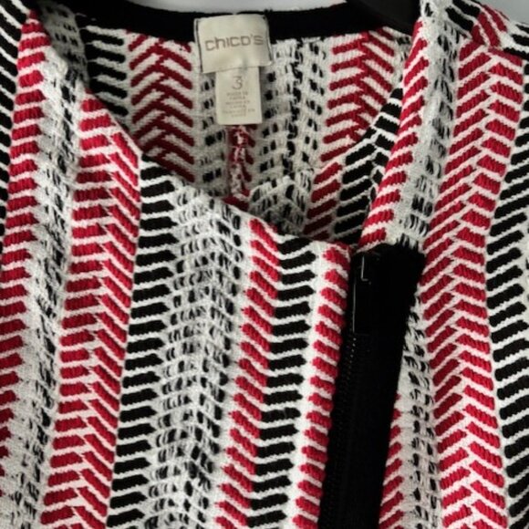 Chicos 3 XL Red Black White Herringbone Asymmetrical Zip Jacket Contemporary Art - Picture 3 of 10